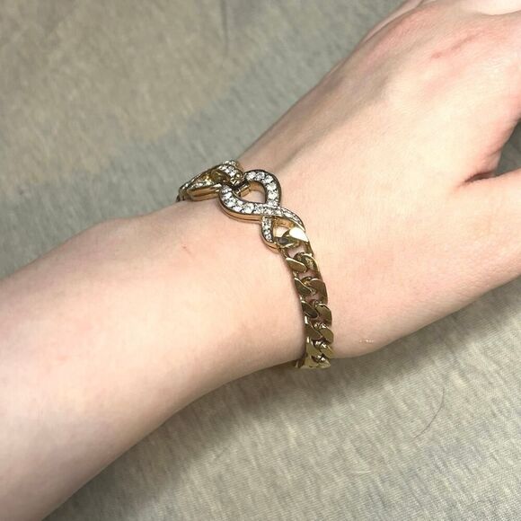 Vintage Panetta Goldtone Rhinestone Cuban Link Invisible Clasp Bracelet - Picture 1 of 8
